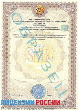 Образец сертификата соответствия (приложение) Мелеуз Сертификат ISO 13485